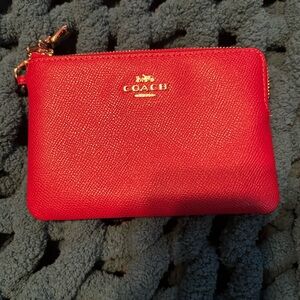 Coach Red Leather Clutch with Gold Accents